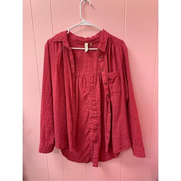 Anthropologie Pilcro Women's Coral Textured Lace Up Button Up Shirt Medium - Picture 12 of 12